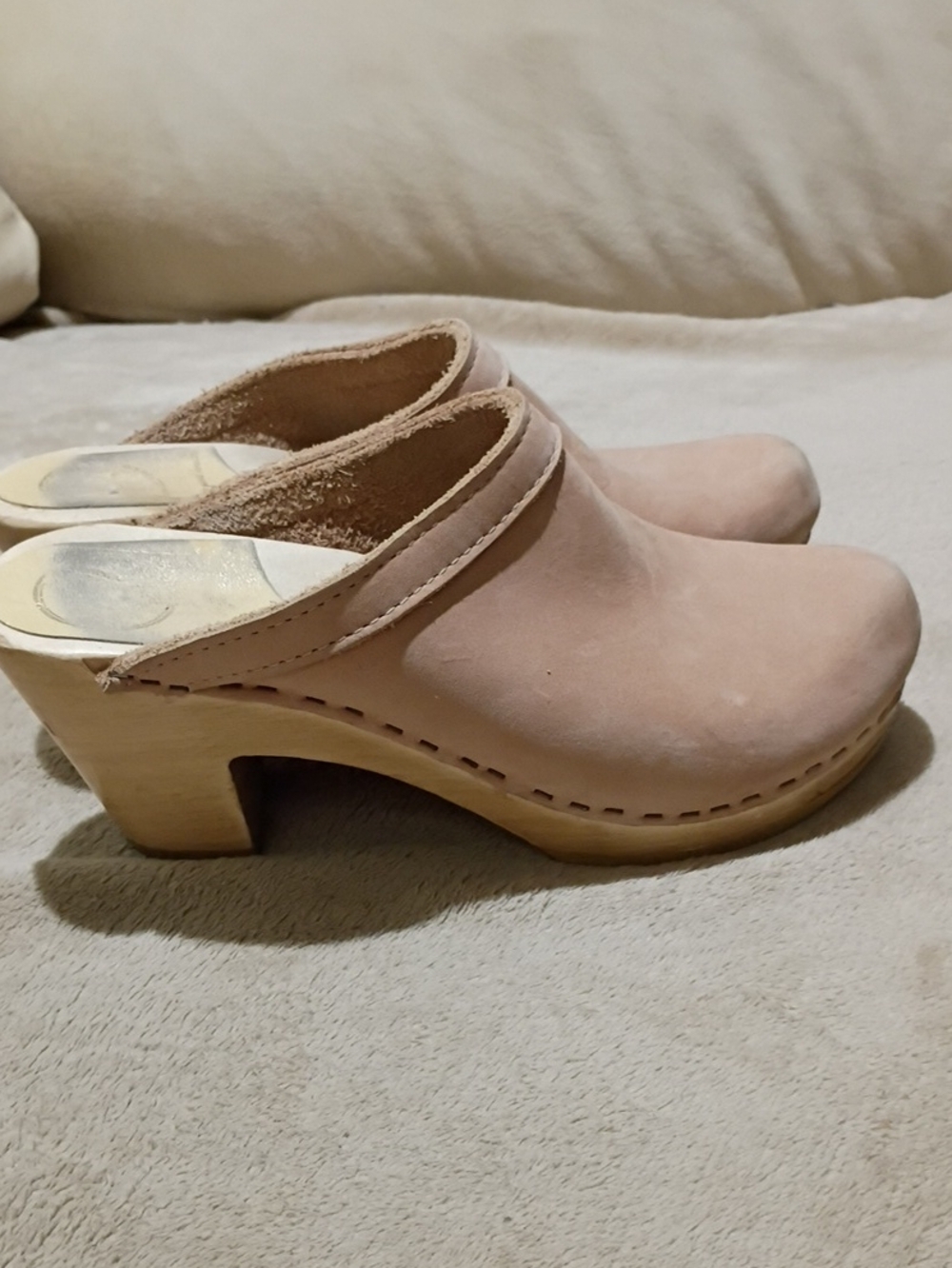 No. 6 Tan Leather Clog Mules with Wood Heel - Picture 2 of 9